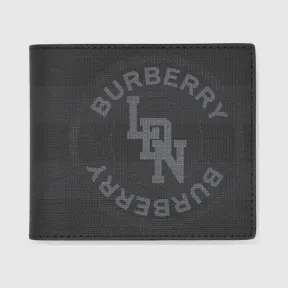 博百利/Burberry London 格纹徽标图案双折钱夹（国际版） (深炭灰) - 男士  80225511