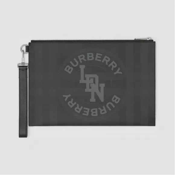 博百利/Burberry London 格纹徽标图案拉链收纳袋 (深炭灰) - 男士  80225591