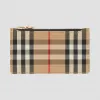 博百利/Burberry Vintage 格纹拼皮革拉链卡片夹 (黑色) - 女士  80225621