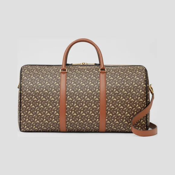 博百利/Burberry 专属标识印花环保帆布拼皮革手提袋 (马勒棕) - 男士  80226091