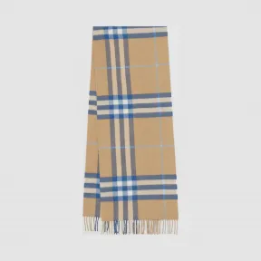 博百利/Burberry 经典格纹羊绒围巾 (典藏米色 / 墨蓝色)  80226761