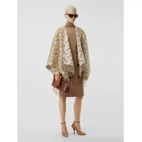 博百利/Burberry 专属标识美利奴羊毛混纺提花披肩 (浅沙色) - 女士  80227411