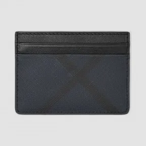 博百利/Burberry London 格纹拼皮革卡片夹 (海军蓝) - 男士  80229411