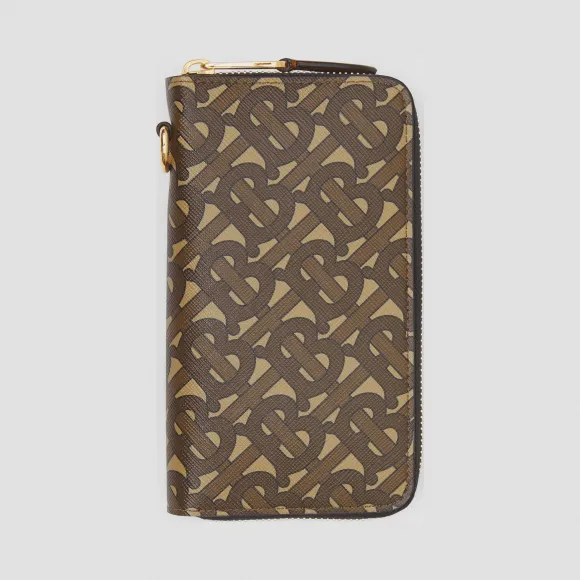 博百利/Burberry 专属标识印花环保帆布手机钱夹 (马勒棕) - 男士  80229471