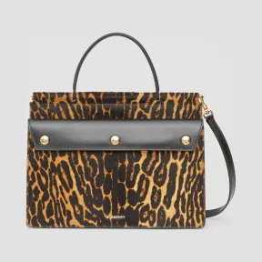 博百利/Burberry Title - 小号口袋装饰豹纹印花泰尔勒手袋 (黑色) - 女士  80229651