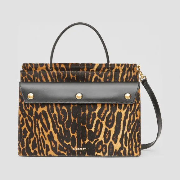 博百利/Burberry Title - 小号口袋装饰豹纹印花泰尔勒手袋 (黑色) - 女士  80229651