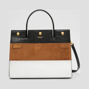 博百利/Burberry Title - 小号皮革、麂皮拼鹿皮泰尔特手袋 (白色 / 枫木色) - 女士  80229711