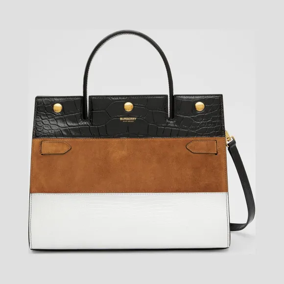 博百利/Burberry Title - 小号皮革、麂皮拼鹿皮泰尔特手袋 (白色 / 枫木色) - 女士  80229711