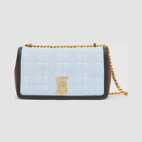 博百利/Burberry Lola - 小号绗缝三色羔羊皮萝纳包 (淡蓝色 / 深松木色) - 女士  80229751