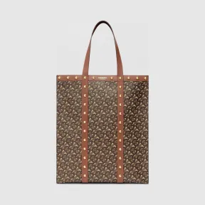 博百利/Burberry 专属标识印花环保帆布竖版托特包 (棕褐色)  80230121