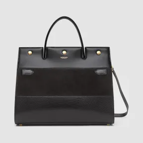 博百利/Burberry Title - 鹿皮拼麂皮泰尔勒手袋 (黑色) - 女士  80230531