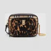 博百利/Burberry Vintage 格纹拼豹纹小牛毛相机包 (黑色)  80231081