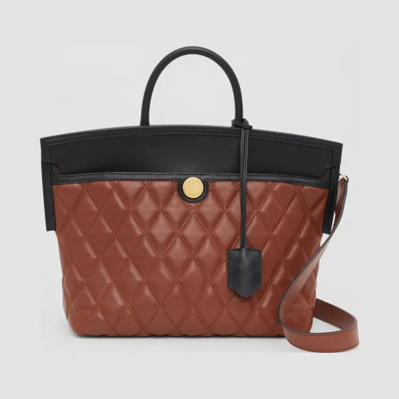 博百利/Burberry Society - 小号绗缝顶部提柄羔羊皮赛尔迪手袋 (棕褐色) - 女士  80231251