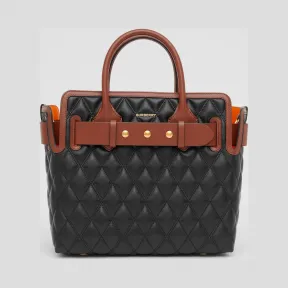 博百利/Burberry The Belt - 小号绗缝羔羊皮三粒铆钉贝尔特包 (黑色) - 女士  80231291