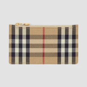 博百利/Burberry Vintage 格纹拼皮革拉链卡片夹 (浅米色) - 女士  80232421