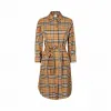 博百利/Burberry Vintage 格纹弹力棉质系腰衬衫式连衣裙 (典藏米色) - 女士  80245851