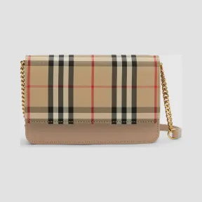 博百利/Burberry 女士 Vintage 格纹帆布拼皮革斜背包 (蜜色) 80246161