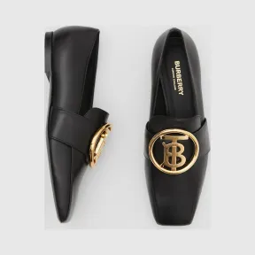 博百利/Burberry 专属标识图案皮革休闲便鞋 (黑色) - 女士  80246831