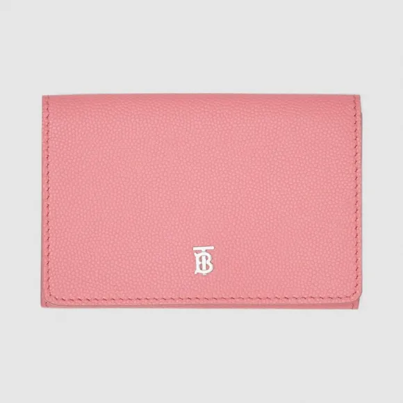 博百利/Burberry 小号粒纹皮革折叠钱夹 (棉花糖色 / 钯金色) - 女士  80249631