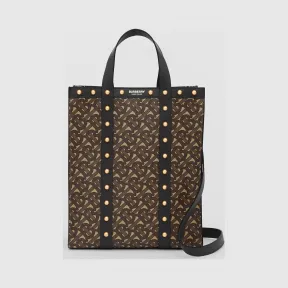 博百利/Burberry 小号专属标识印花环保帆布竖版托特包 (黑色) - 女士  80250681