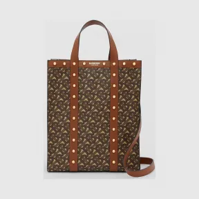 博百利/Burberry 小号专属标识印花环保帆布竖版托特包 (棕褐色) - 女士  80250761