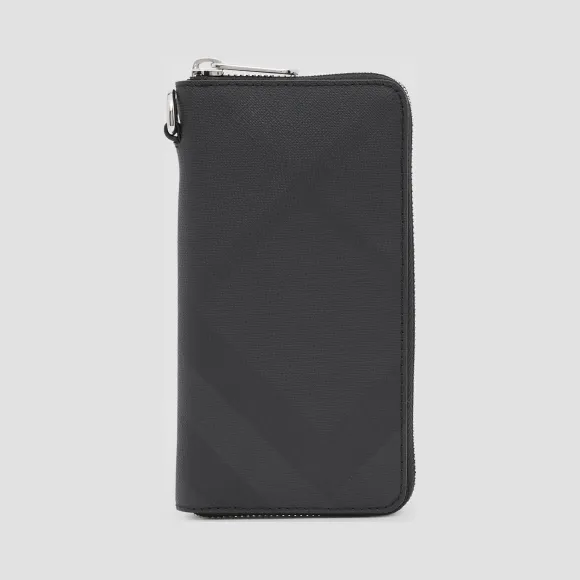 博百利/Burberry London 格纹拼皮革手机钱夹 (深炭灰) - 男士  80251121