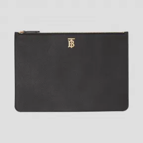 博百利/Burberry 专属标识图案粒纹皮革收纳袋 (黑色) - 女士  80251681