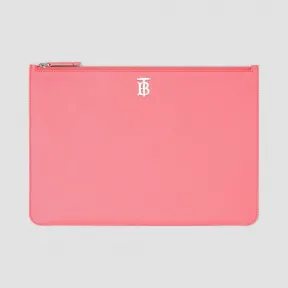 博百利/Burberry 专属标识图案粒纹皮革收纳袋 (棉花糖色) - 女士  80251691