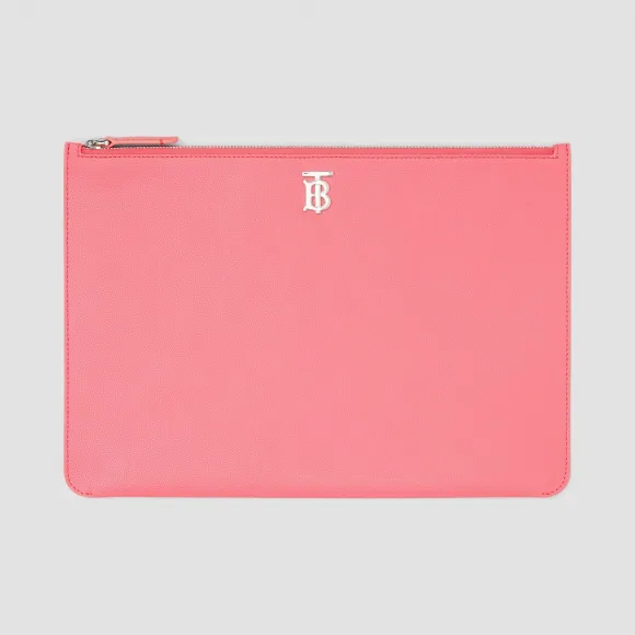 博百利/Burberry 专属标识图案粒纹皮革收纳袋 (棉花糖色) - 女士  80251691