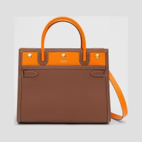 博百利/Burberry Title - 小号皮革双提柄泰尔勒手袋 (棕褐色 / 亮橙色) - 女士  80254201
