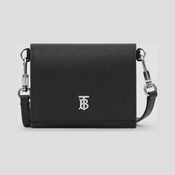 博百利/Burberry 小号粒纹皮革钱夹（含可拆式背带） (黑色)  80255201