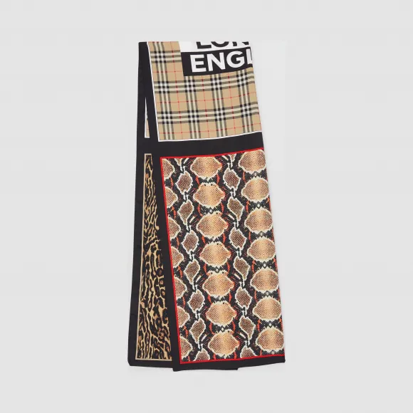 博百利/Burberry 蒙太奇拼徽标印花丝巾 (典藏米色)  80255981