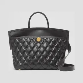 博百利/Burberry Society - 小号绗缝顶部提柄羔羊皮赛尔迪手袋 (黑色) - 女士  80258021