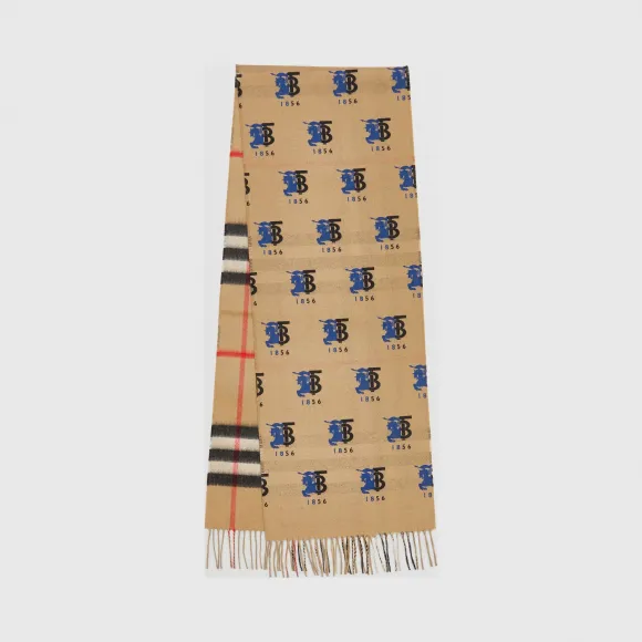 博百利/Burberry 对比徽标图案格纹羊绒围巾 (蓝色)  80258161