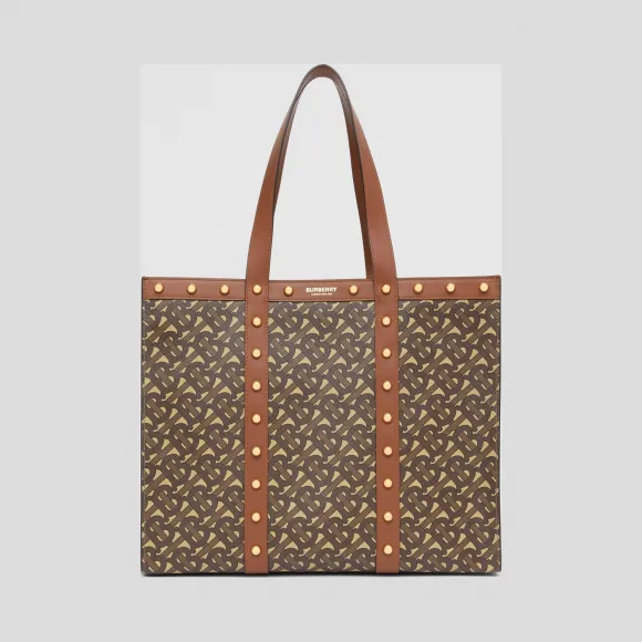 博百利/Burberry 小号专属标识印花环保帆布托特包 (棕褐色)  80258371