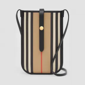 博百利/Burberry 标志性条纹环保帆布手机保护套（含背带） (典藏米色)  80260021