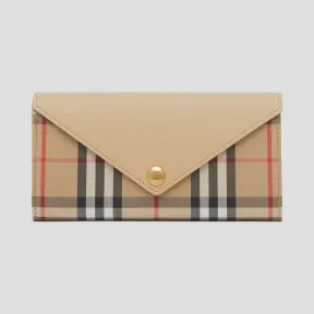 博百利/Burberry Vintage 格纹拼皮革长款钱夹 (浅米色) - 女士  80261111