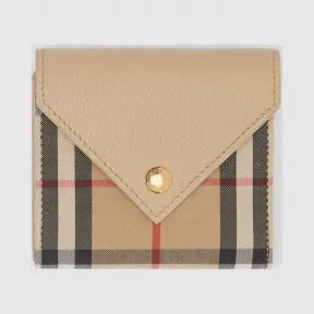 博百利/Burberry Vintage 格纹拼粒纹皮革折叠式钱夹 (浅米色) - 女士  80261151