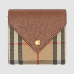 博百利/Burberry Vintage 格纹拼粒纹皮革折叠式钱夹 (棕褐色) - 女士  80261161