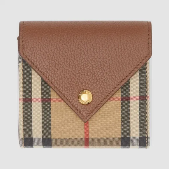 博百利/Burberry Vintage 格纹拼粒纹皮革折叠式钱夹 (棕褐色) - 女士  80261161