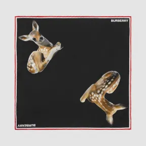 博百利/Burberry 鹿印花丝质口袋方巾 (黑色) - 男士  80261191