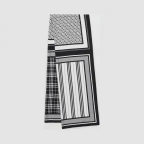 博百利/Burberry 专属标识拼典藏条纹格纹丝巾 (黑白)  80265411