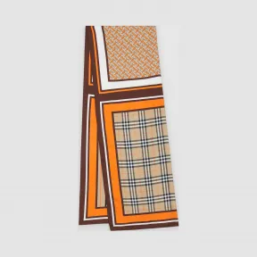 博百利/Burberry 专属标识拼典藏条纹格纹丝巾 (亮橙色)  80265421