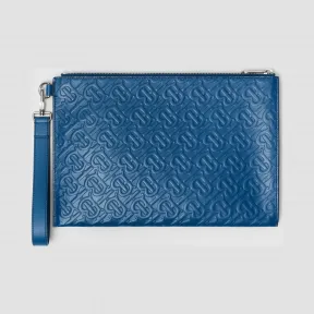 博百利/Burberry 专属标识皮革拉链收纳袋 (浅帆布蓝)  80267271