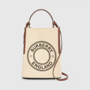 博百利/Burberry Peggy - 小号徽标图案棉质帆布佩格水桶包 (自然色) - 女士  80268241