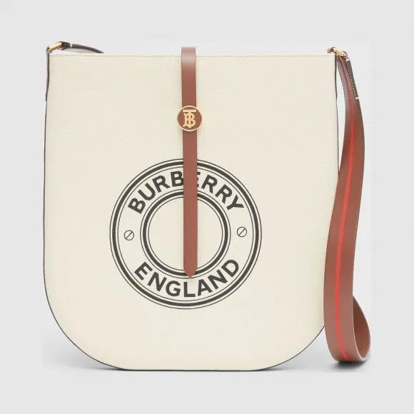 博百利/Burberry Anne - 徽标图案棉质帆布拼皮革艾尼手袋 (自然色 / 棕褐色) - 女士  80268851