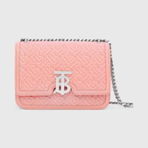 博百利/Burberry TB 小号专属标识绗缝羔羊皮锁扣包 (胭脂粉红) - 女士  80271891