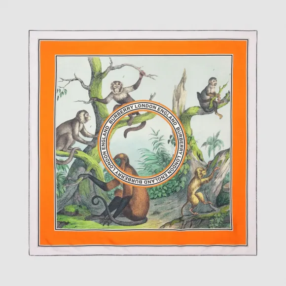 博百利/Burberry 猴印花丝质方巾 (浅欧泊绿)  80273601