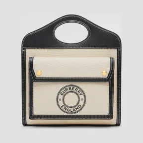博百利/Burberry 迷你徽标图案帆布拼皮革口袋包 (黑色) - 女士  80280581