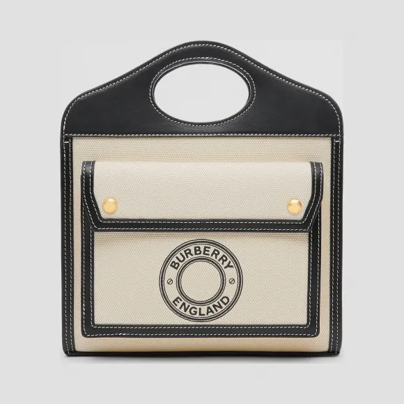 博百利/Burberry 迷你徽标图案帆布拼皮革口袋包 (黑色) - 女士  80280581